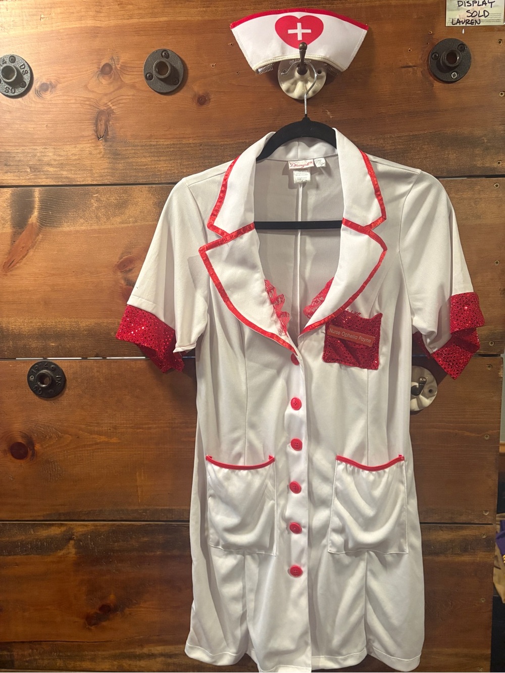 Dreamgirl White Nurse Chemise with Red Trim and Matching Cap